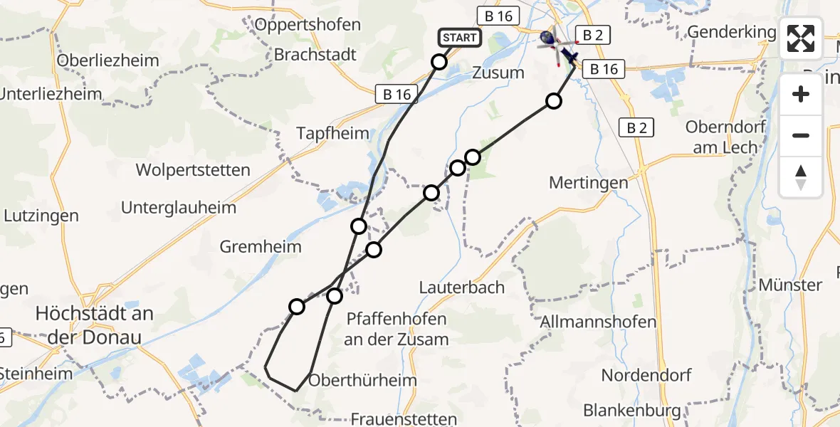 Flugroute Polizeihubschrauber Donauwörth - Donauwörth, 16 April 2026, 14:55