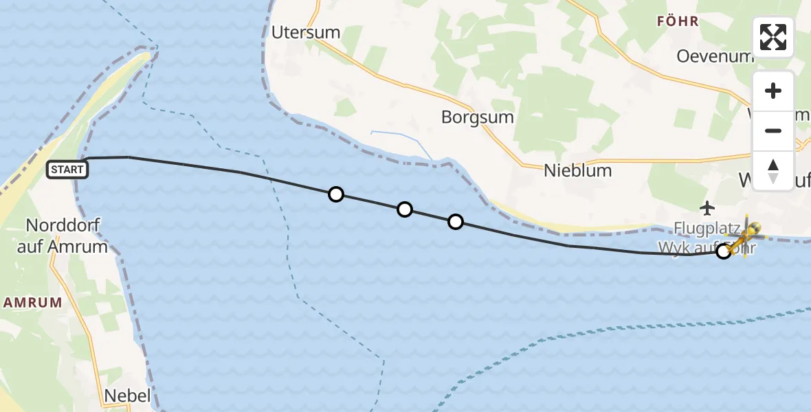 Flugroute Rettungshubschrauber Norddorf auf Amrum - Wyk auf Föhr, 16 April 2026, 15:06
