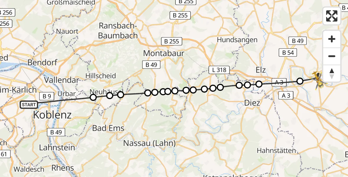 Flugroute Rettungshubschrauber Koblenz - Runkel, 16 April 2026, 15:06