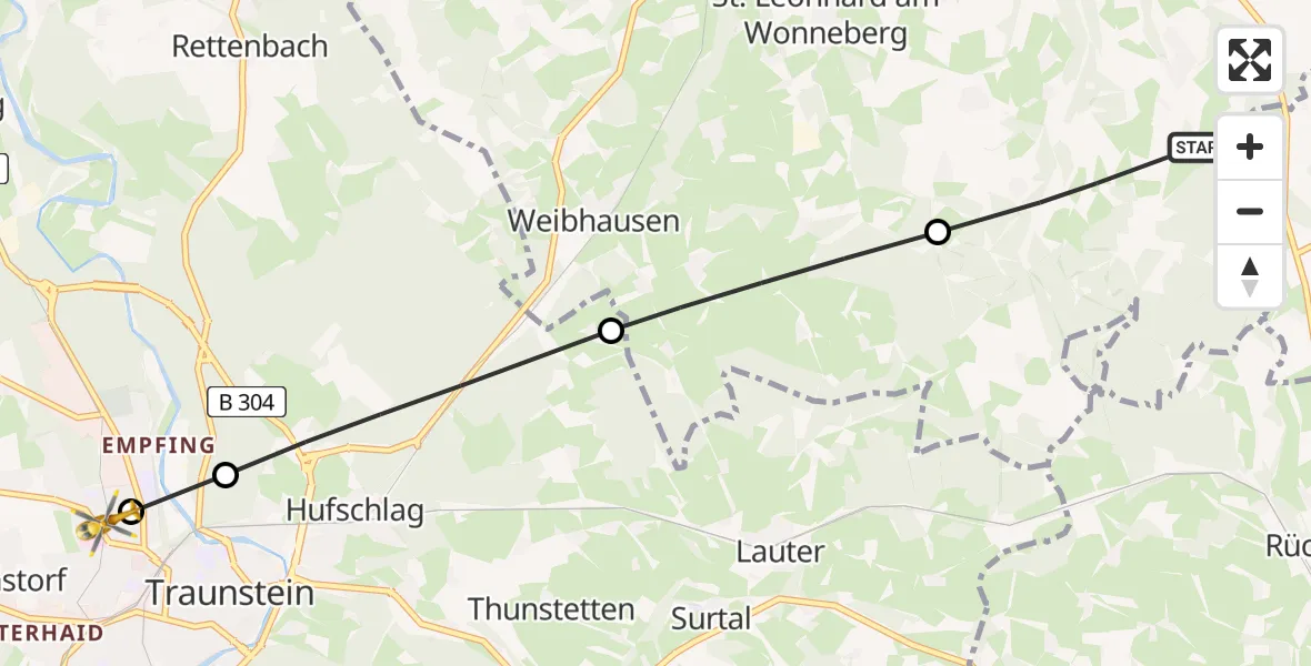 Flugroute Rettungshubschrauber Waging a.See - Traunstein Hospital, 16 April 2026, 15:13