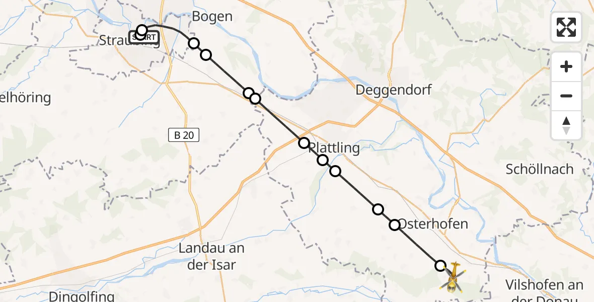Flugroute Rettungshubschrauber Sankt Elisabeth Hospital Straubing - Künzing, 16 April 2026, 15:22