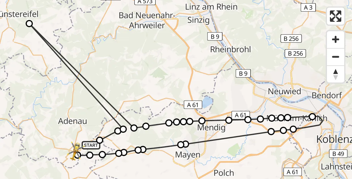 Flugroute Ambulanzhubschrauber Meuspath - Nürburgring Hubschrauberlandeplatz, 16 April 2026, 15:35