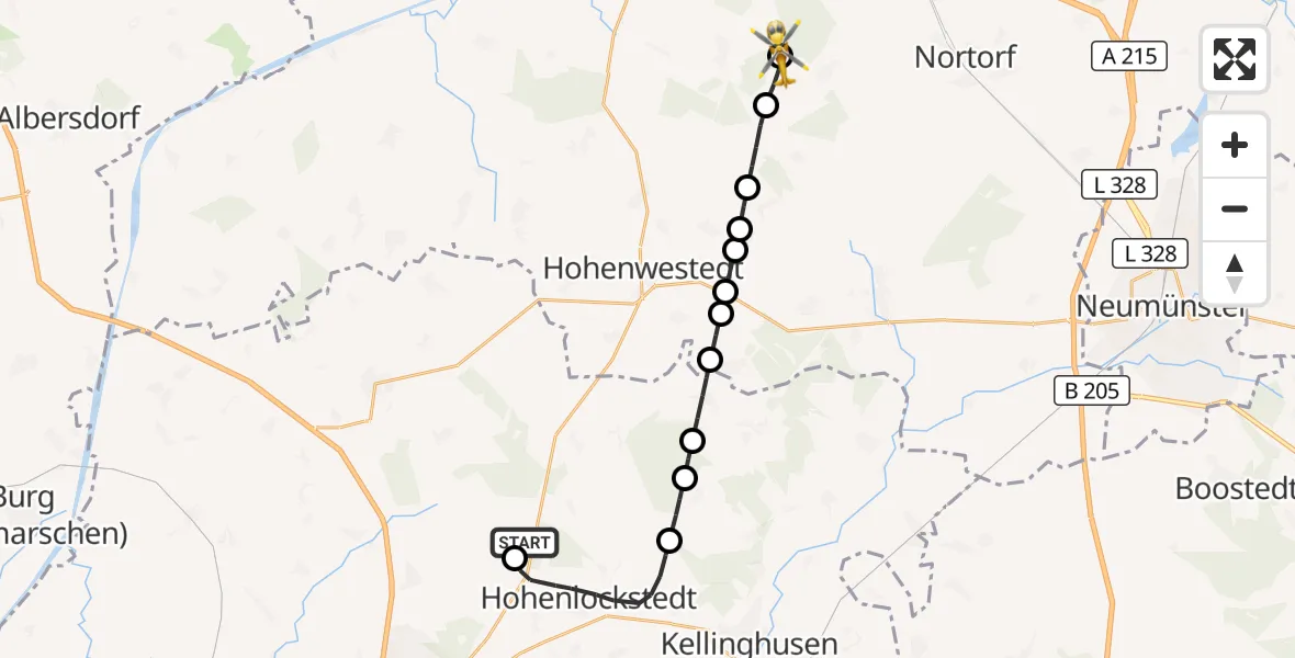 Flugroute Rettungshubschrauber Itzehoe Hungriger Wolf Flugplatz - Bargstedt, 16 April 2026, 15:35