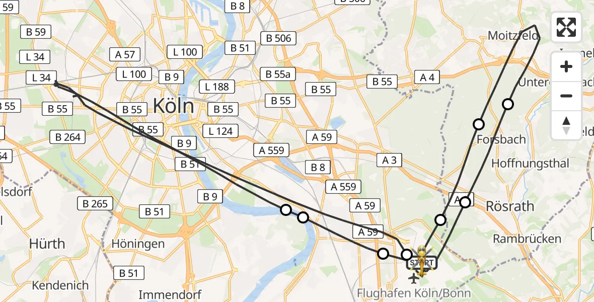Flugroute Ambulanzhubschrauber Köln Bonn Flughafen - Köln Bonn Flughafen, 16 April 2026, 15:37