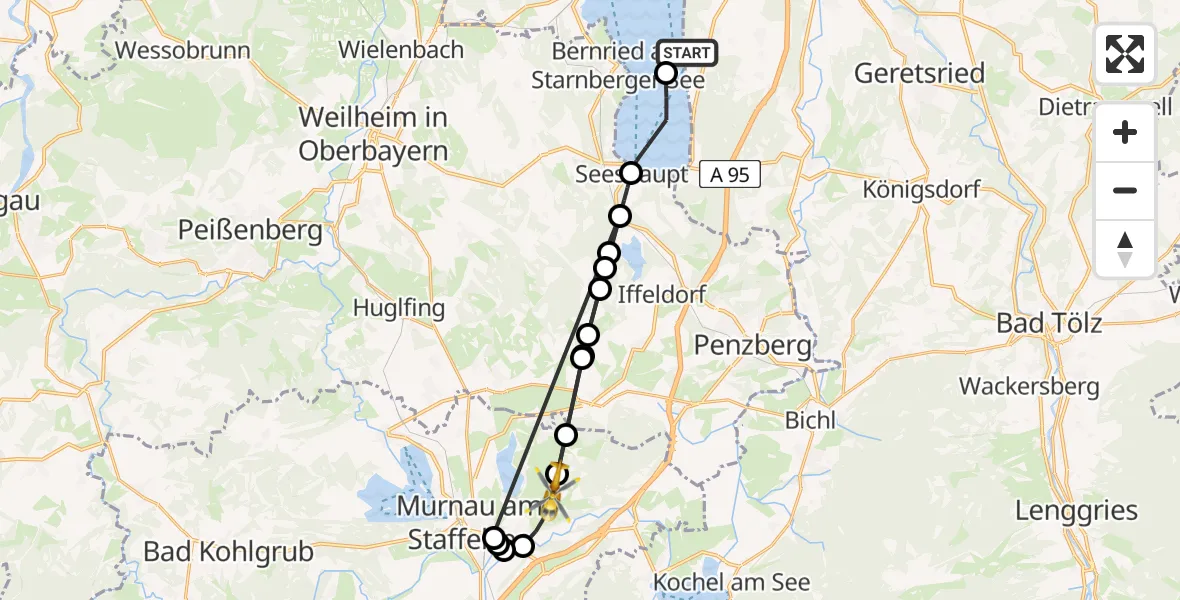 Flugroute Rettungshubschrauber Münsing - Riegsee, 16 April 2026, 15:38
