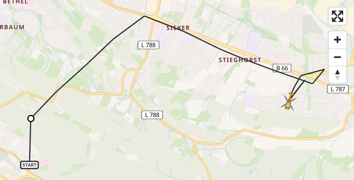 Flugroute Rettungshubschrauber Luftrettungszentrum Bielefeld - Bielefeld, 16 April 2026, 15:38