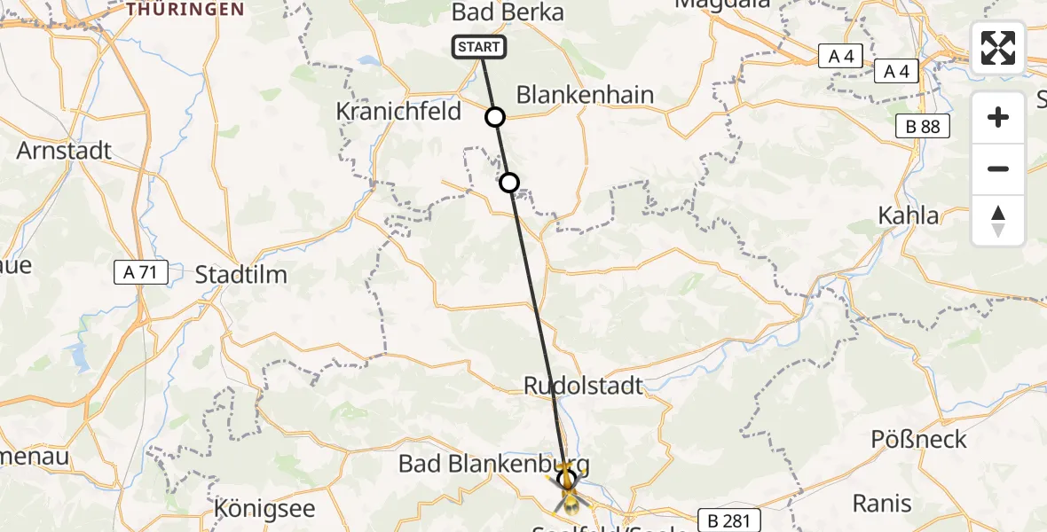 Flugroute Ambulanzhubschrauber Bad Berka - Saalfeld/Saale, 16 April 2026, 15:51