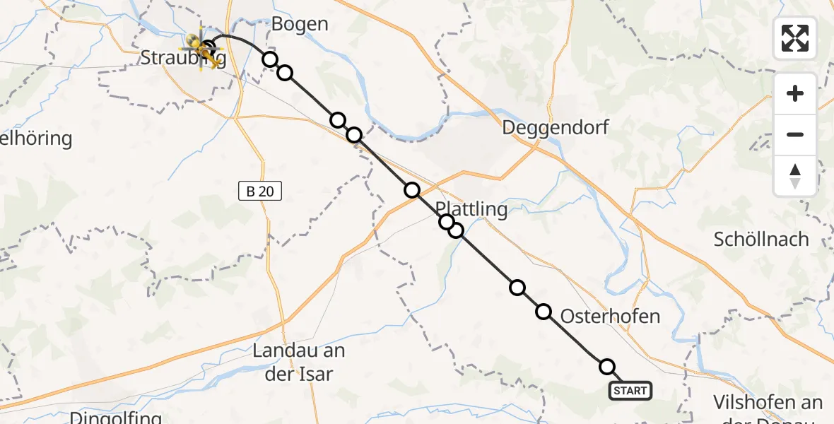 Flugroute Rettungshubschrauber Künzing - Sankt Elisabeth Hospital Straubing, 16 April 2026, 15:52