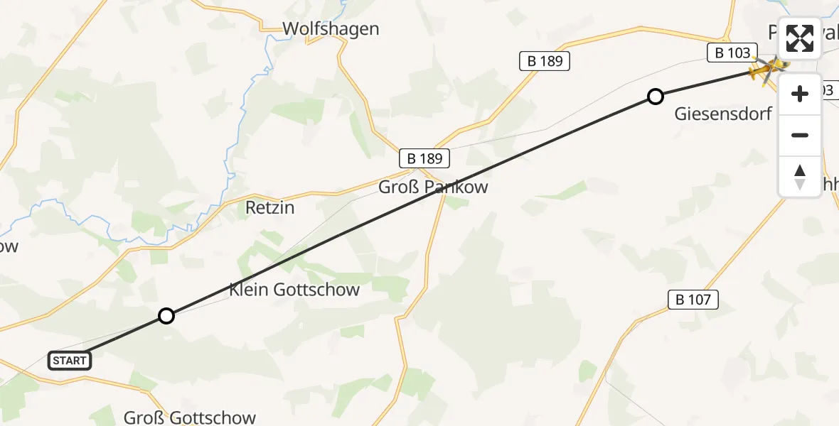 Flugroute Rettungshubschrauber Perleberg - Pritzwalk, 16 April 2026, 16:00