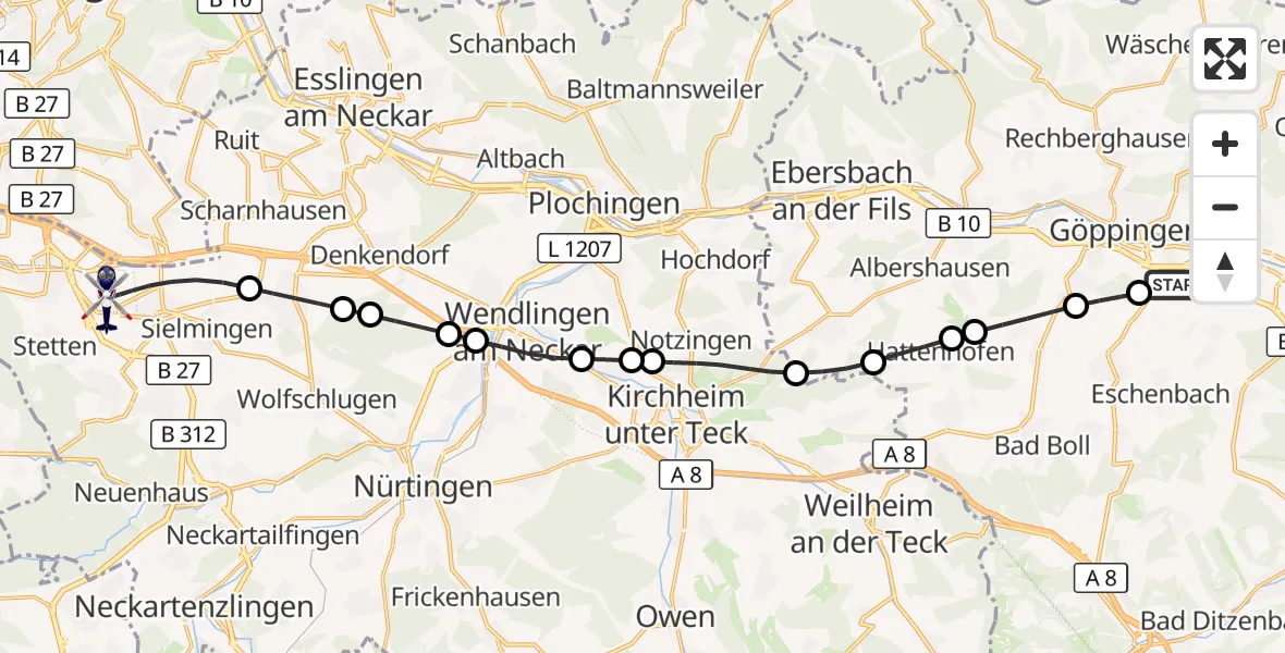 Flugroute Polizeihubschrauber Göppingen - Flughafen Stuttgart, 16 April 2026, 16:00