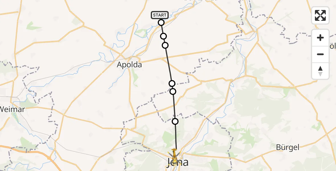 Flugroute Rettungshubschrauber Bad Sulza - Jena, 16 April 2026, 16:02