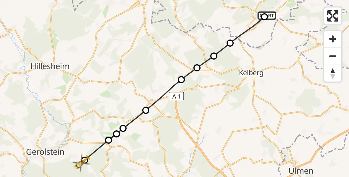 Flugroute Ambulanzhubschrauber Nürburgring Hubschrauberlandeplatz - Gerolstein, 16 April 2026, 16:03