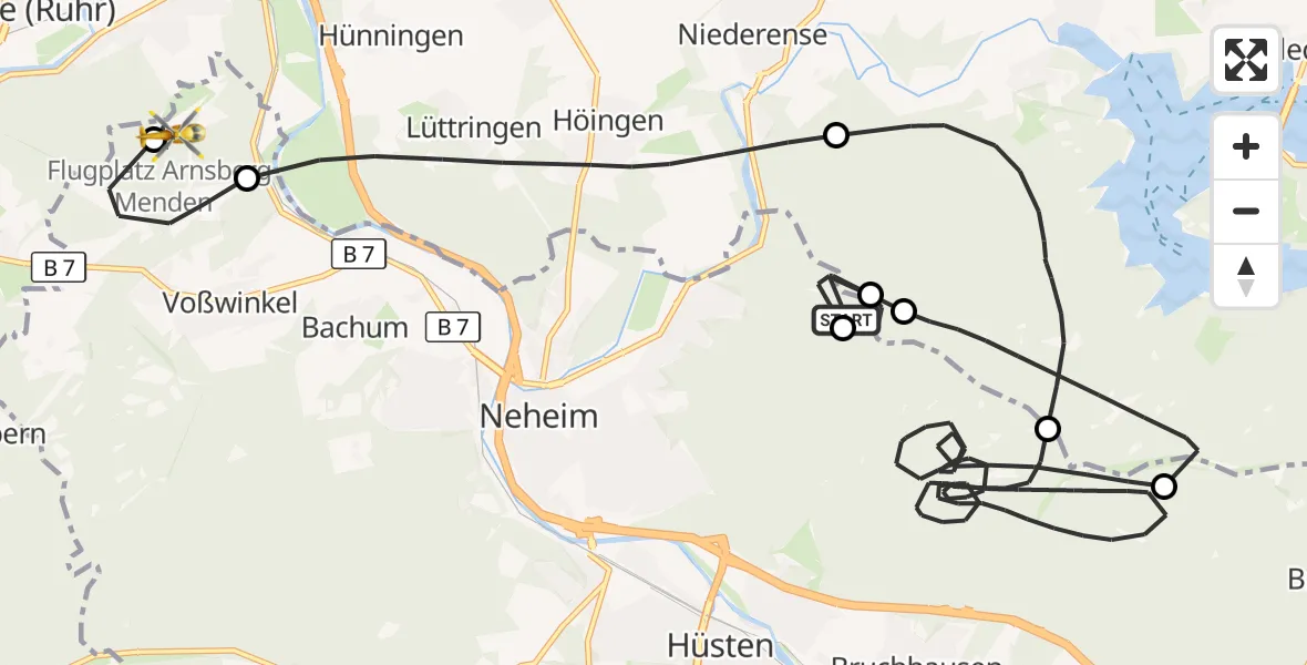 Flugroute Ambulanzhubschrauber Arnsberg - Arnsberg-Menden Flugplatz, 16 April 2026, 16:08