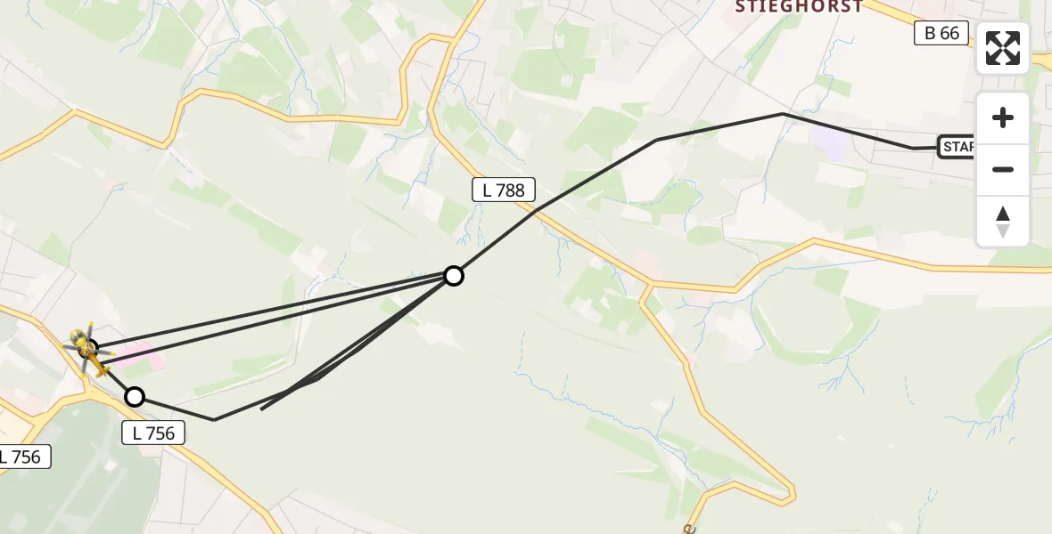 Flugroute Rettungshubschrauber Bielefeld - Luftrettungszentrum Bielefeld, 16 April 2026, 16:11