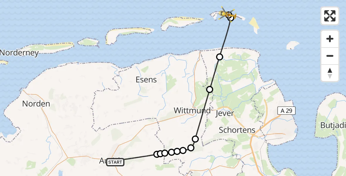 Flugroute Rettungshubschrauber Aurich - Noordzee, 16 April 2026, 16:13