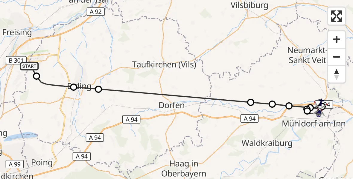 Flugroute Polizeihubschrauber München Flughafen - Erharting, 16 April 2026, 16:13