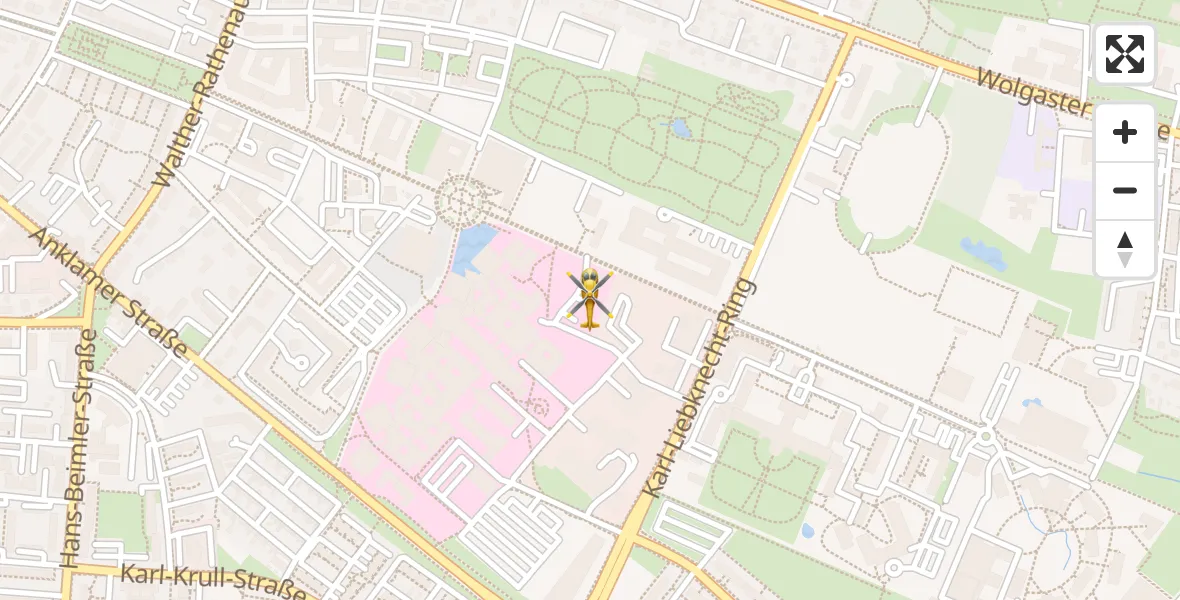 Flugroute Rettungshubschrauber Greifswald Hospital - Greifswald Hospital, 16 April 2026, 16:15