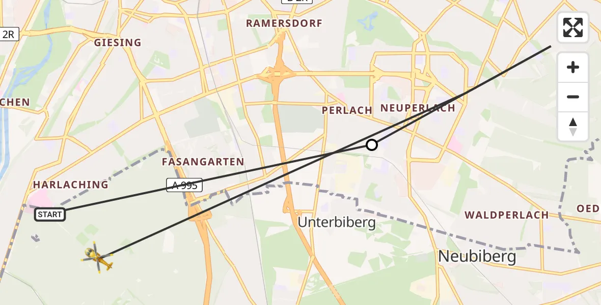 Flugroute Rettungshubschrauber ADAC Air Rescue Center Hubschrauberlandeplatz (Christoph 1) - Perlacher Forst, 16 April 2026, 16:20