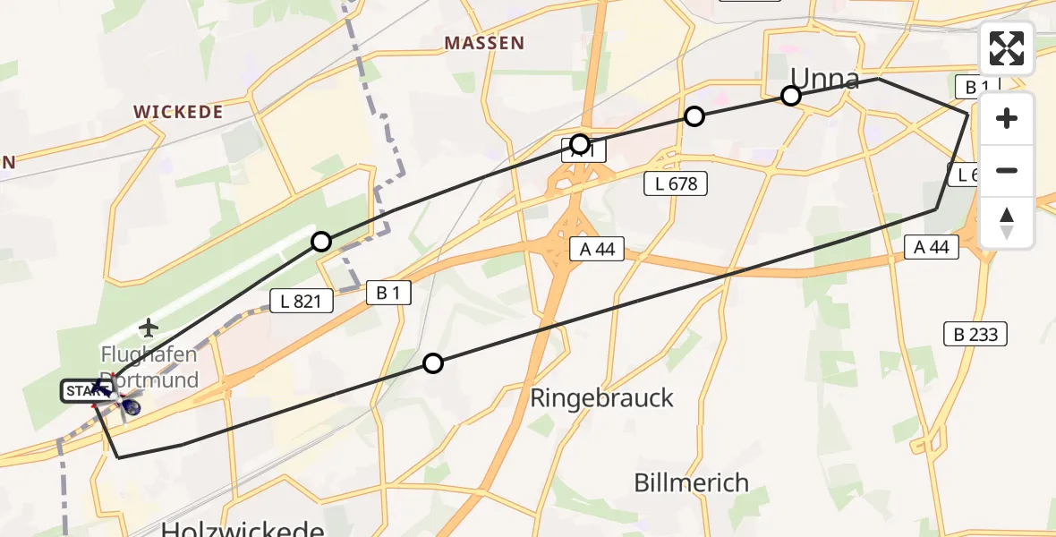 Flugroute Polizeihubschrauber Dortmund Flughafen - Dortmund Flughafen, 16 April 2026, 16:23