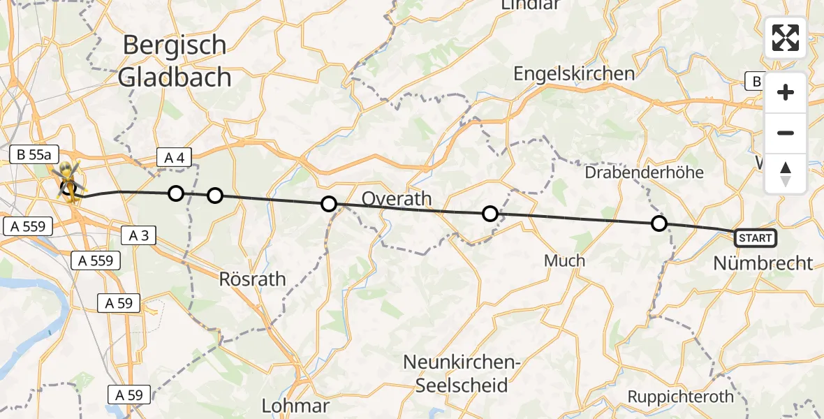 Flugroute Rettungshubschrauber Nümbrecht - Merheim Hospital, 16 April 2026, 16:25
