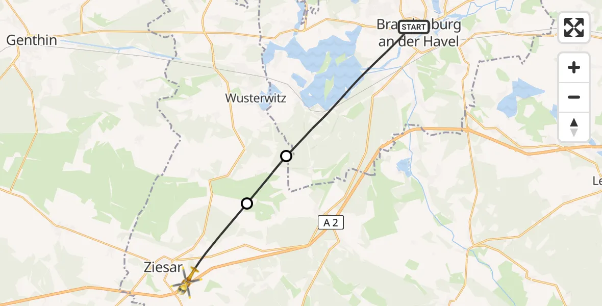 Flugroute Rettungshubschrauber Brandenburg an der Havel - Ziesar, 16 April 2026, 16:27