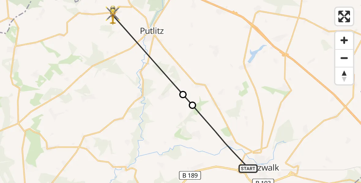 Flugroute Rettungshubschrauber Pritzwalk - Putlitz, 16 April 2026, 16:28