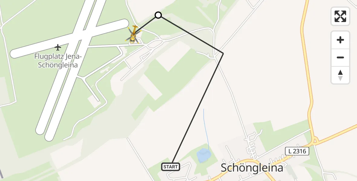 Flugroute Rettungshubschrauber Schöngleina - Jena-Schöngleina Flugplatz, 16 April 2026, 16:29