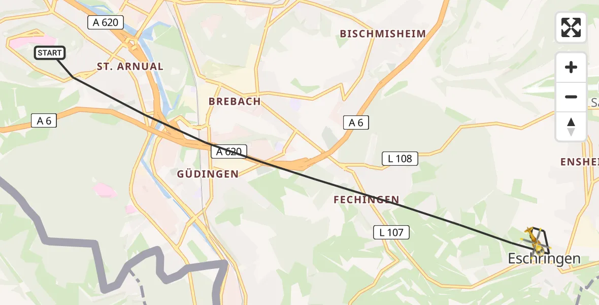 Flugroute Rettungshubschrauber Saarbrücken - Saarbrücken, 16 April 2026, 16:31