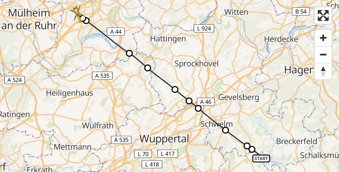 Flugroute Rettungshubschrauber Radevormwald - Essen, 16 April 2026, 16:32