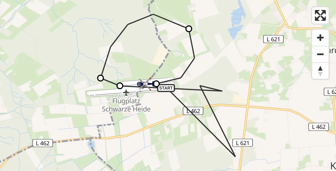 Flugroute Polizeihubschrauber Bottrop - Dinslaken-Schwarze Heide Flugplatz, 16 April 2026, 16:33