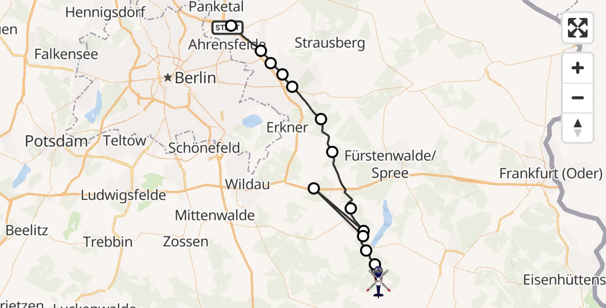 Flugroute Polizeihubschrauber Bernau bei Berlin - Storkow (Mark), 16 April 2026, 16:35