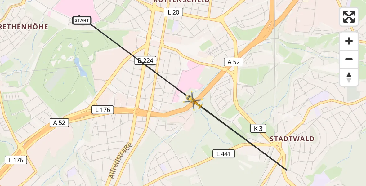 Flugroute Rettungshubschrauber Essen - Alfried Krupp Hospital Hubschrauberlandeplatz, 16 April 2026, 16:43