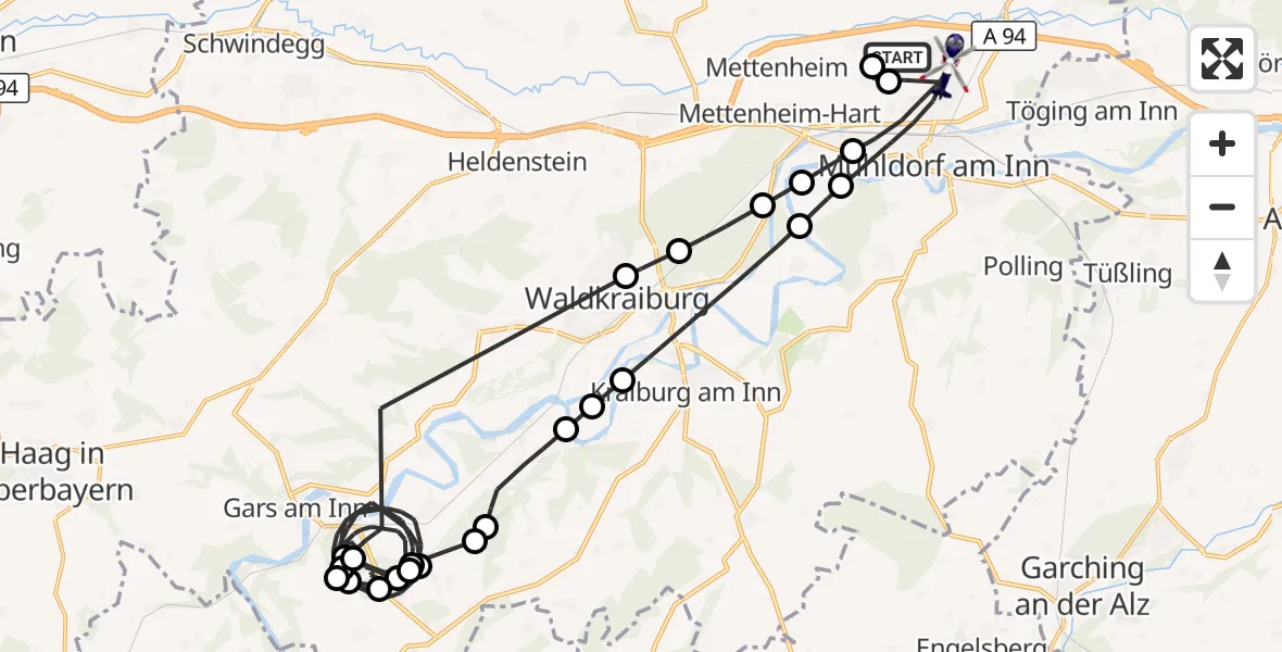 Flugroute Polizeihubschrauber Mühldorf a.Inn - Mühldorf a.Inn, 16 April 2026, 16:47