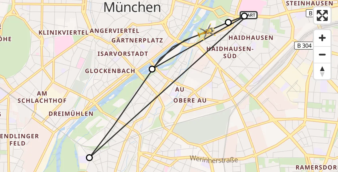 Flugroute Rettungshubschrauber Rechts der Isar University Hospital - München, 16 April 2026, 16:52