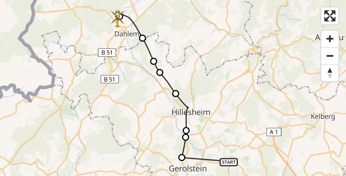 Flugroute Ambulanzhubschrauber Kirchweiler - Dahlemer Binz Flugplatz, 16 April 2026, 16:57