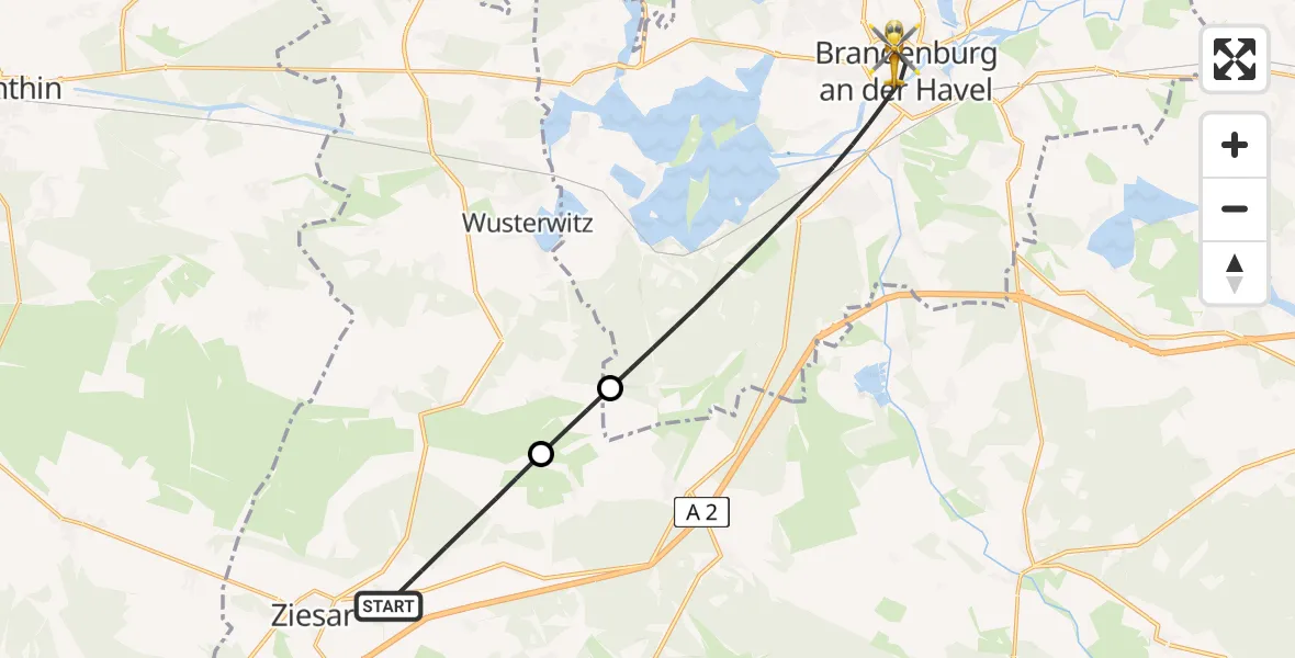 Flugroute Rettungshubschrauber Ziesar - Brandenburg an der Havel, 16 April 2026, 17:05