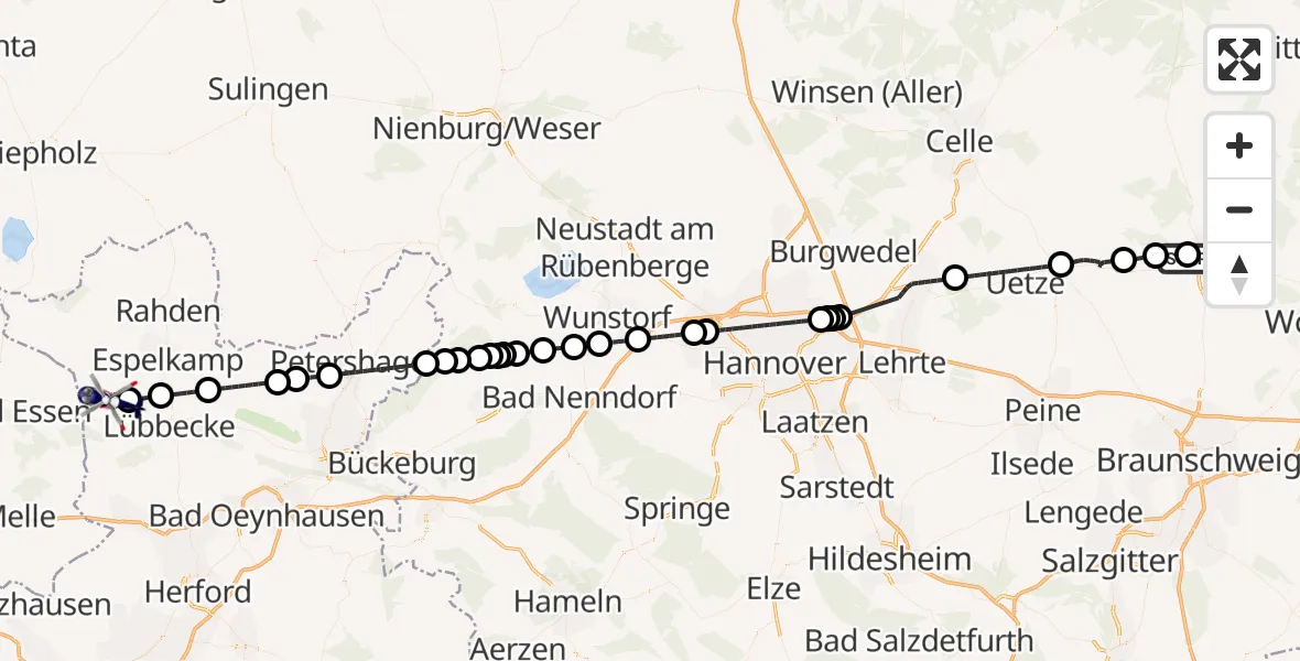 Flugroute Polizeihubschrauber Gifhorn Bundespolizei Hubschrauberlandeplatz - Preußisch Oldendorf, 16 April 2026, 17:06