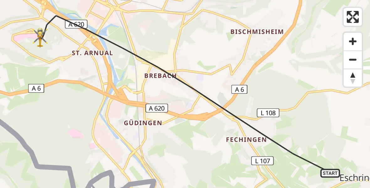 Flugroute Rettungshubschrauber Saarbrücken - Saarbrücken, 16 April 2026, 17:13