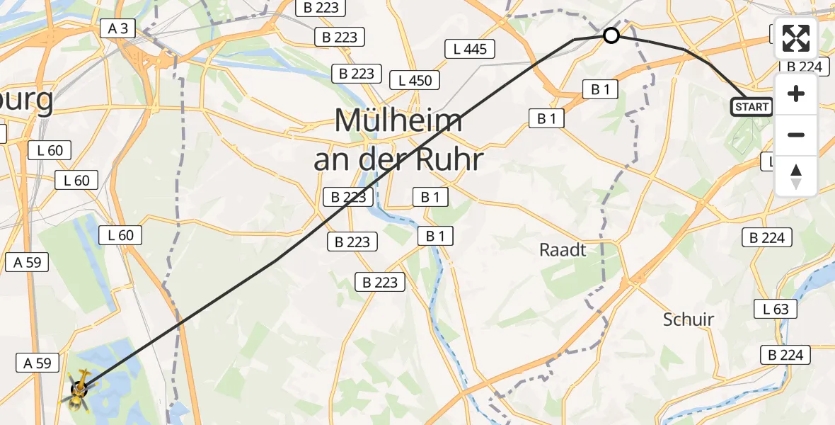Flugroute Rettungshubschrauber Essen - Duisburg Air Rescue Hubschrauberlandeplatz (Christoph 9), 16 April 2026, 17:14