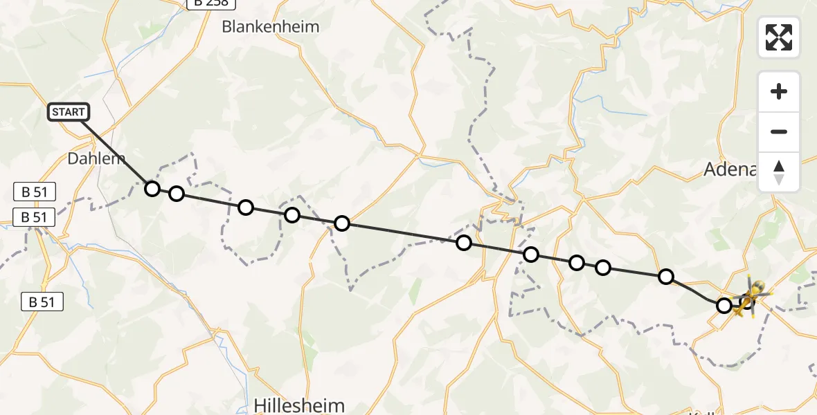 Flugroute Ambulanzhubschrauber Dahlemer Binz Flugplatz - Nürburgring Hubschrauberlandeplatz, 16 April 2026, 17:20