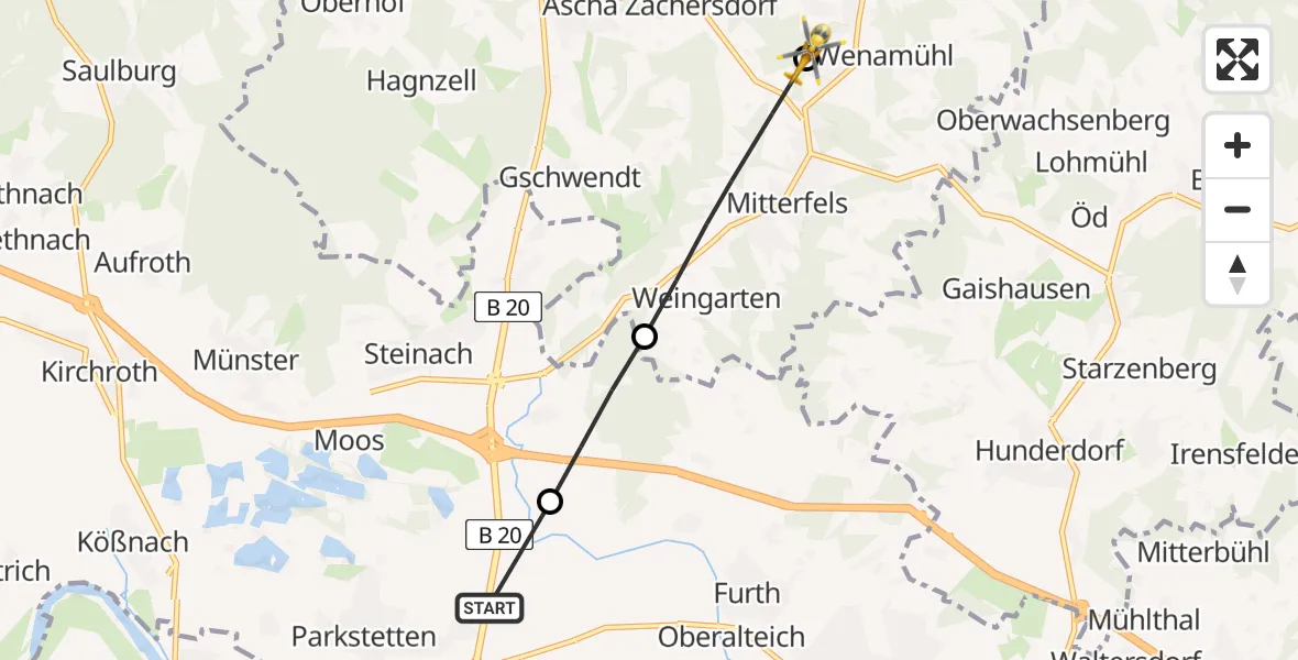 Flugroute Rettungshubschrauber Parkstetten - Haselbach, 16 April 2026, 17:23