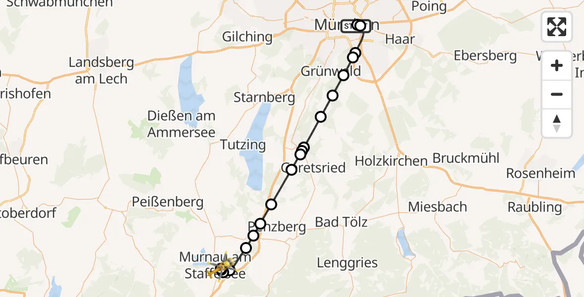 Flugroute Rettungshubschrauber Rechts der Isar University Hospital - Murnau Accident Hospital, 16 April 2026, 17:24