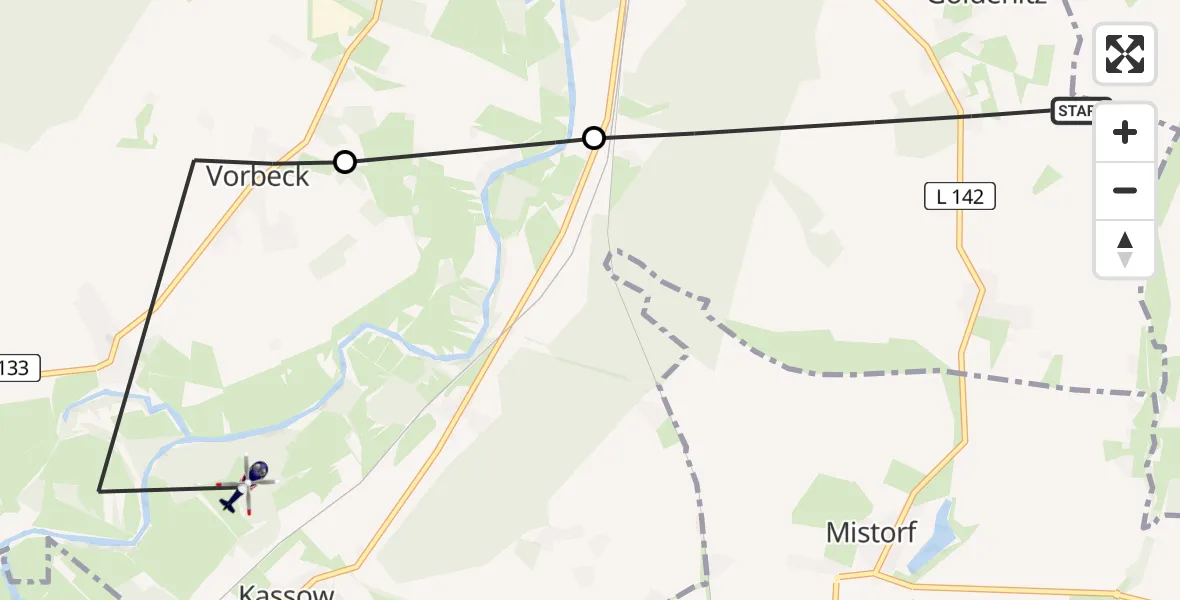 Flugroute Polizeihubschrauber Rukieten - Kassow, 16 April 2026, 17:42