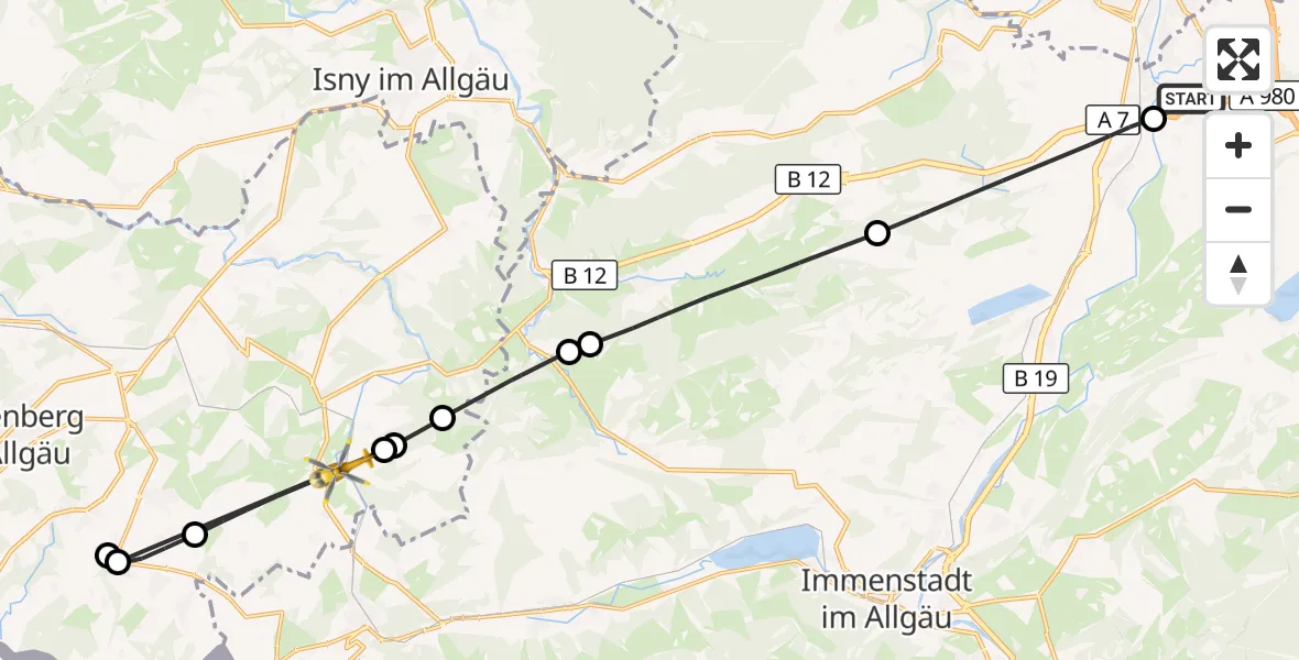 Flugroute Rettungshubschrauber Sulzberg - Stiefenhofen, 16 April 2026, 17:45