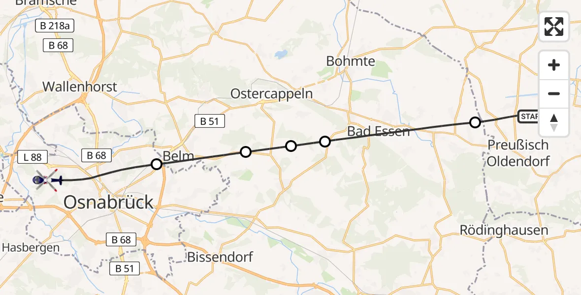Flugroute Polizeihubschrauber Preußisch Oldendorf - Osnabrück, 16 April 2026, 17:55