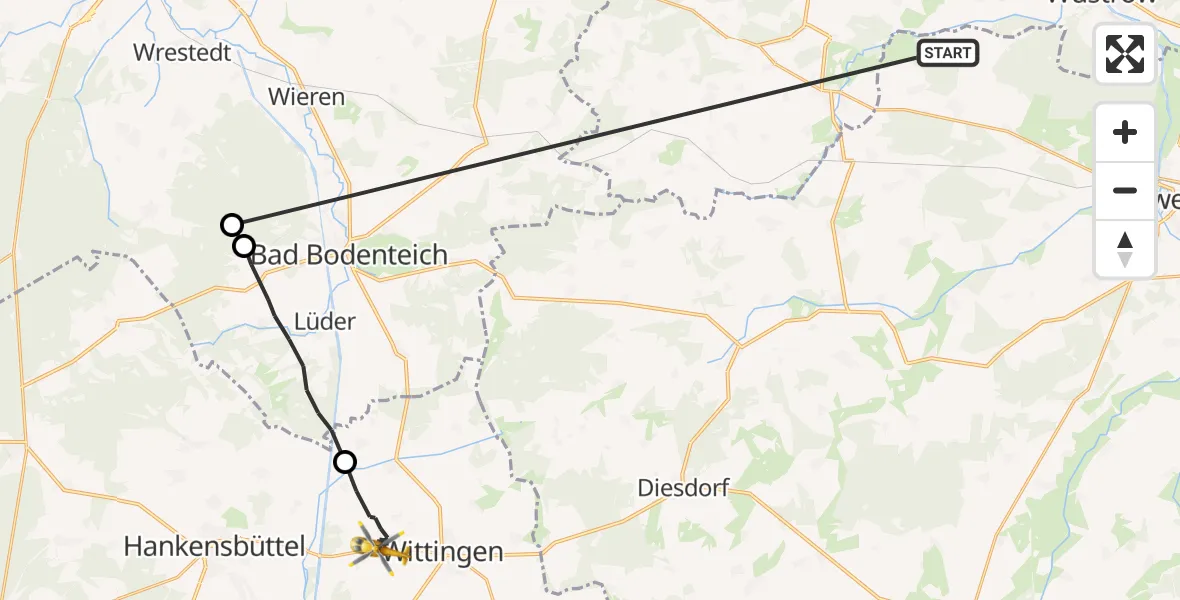 Flugroute Rettungshubschrauber Salzwedel - Wittingen, 16 April 2026, 18:05