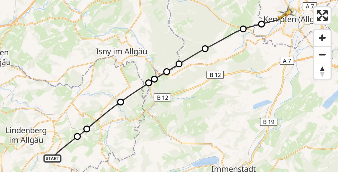 Flugroute Rettungshubschrauber Weiler-Simmerberg - Kempten (Allgäu), 16 April 2026, 18:22