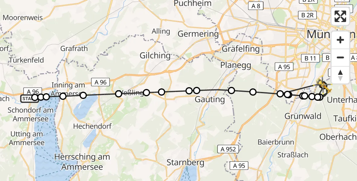 Flugroute Rettungshubschrauber Greifenberg - ADAC Air Rescue Center Hubschrauberlandeplatz (Christoph 1), 16 April 2026, 18:25