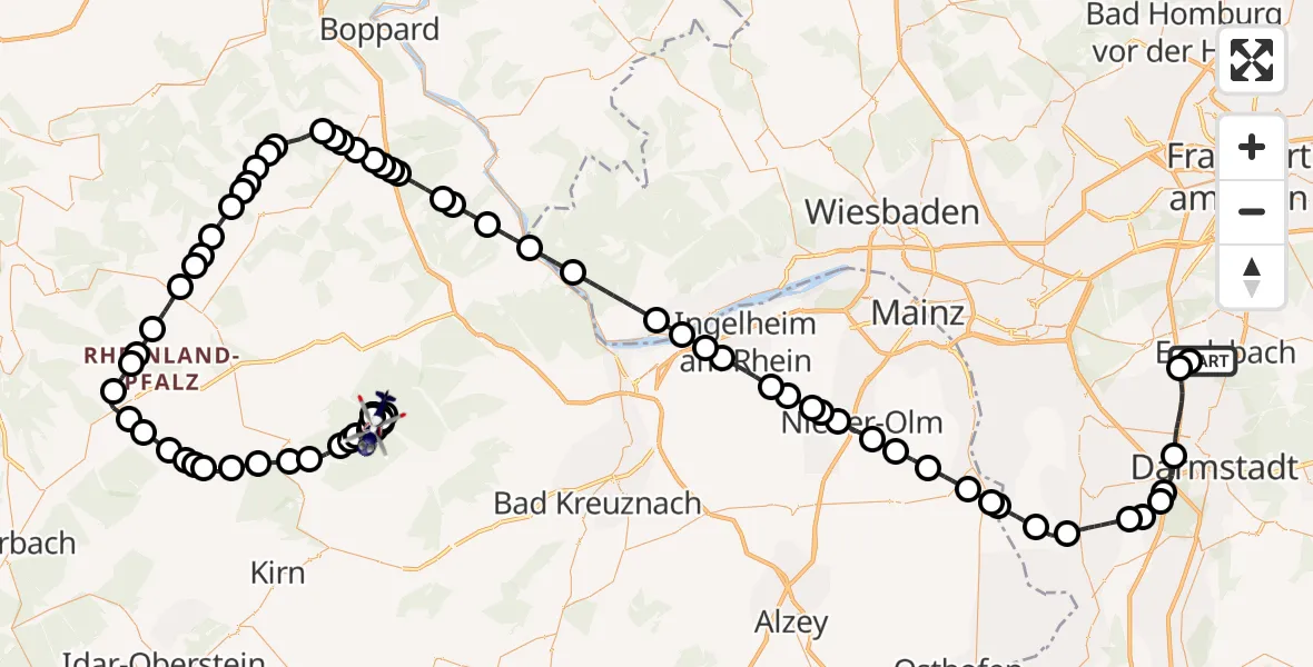 Flugroute Polizeihubschrauber Flughafen Frankfurt-Egelsbach - Winterbach, 16 April 2026, 18:26