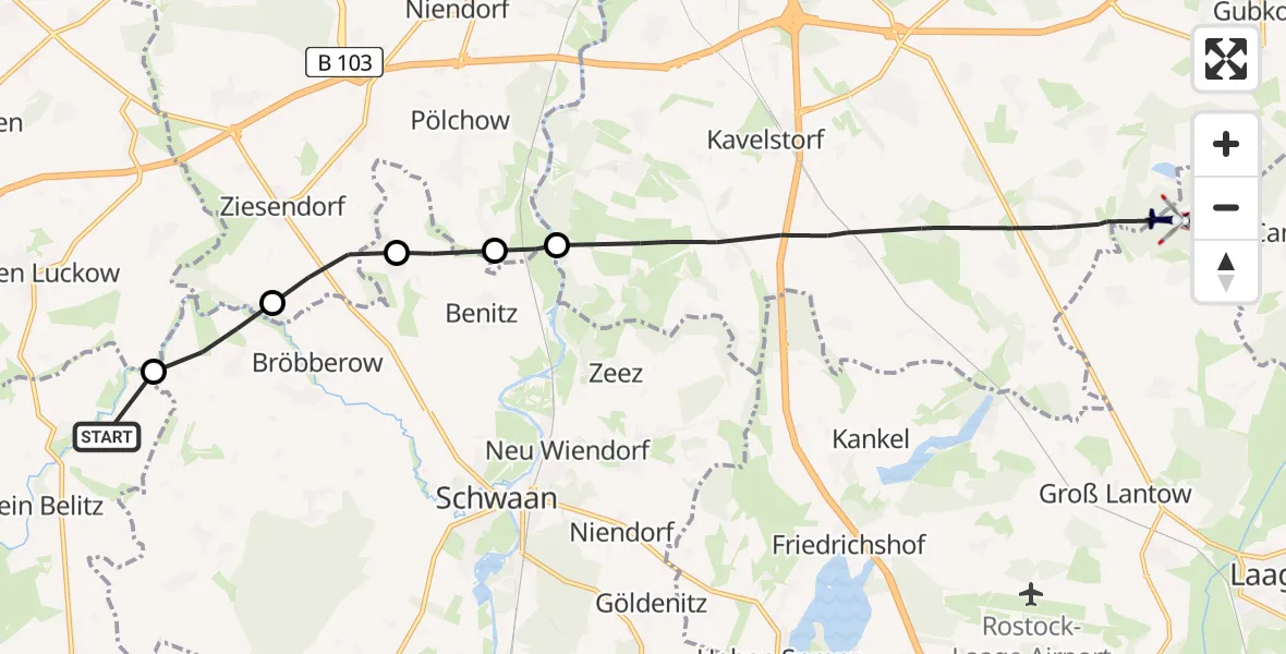 Flugroute Polizeihubschrauber Klein Belitz - Wardow, 16 April 2026, 18:27